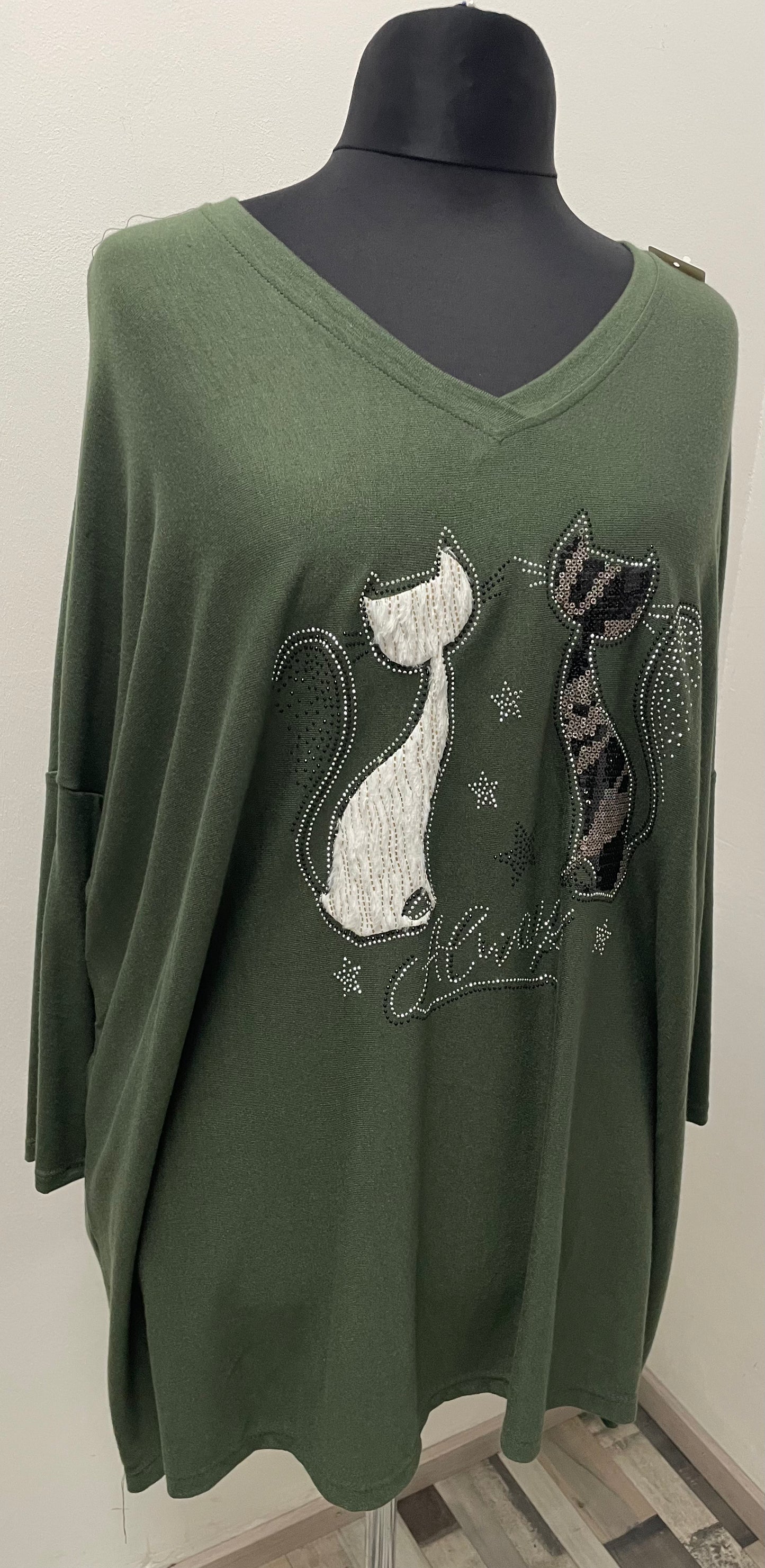 Longshirt „Katzen“ mit Glitzersteinchen