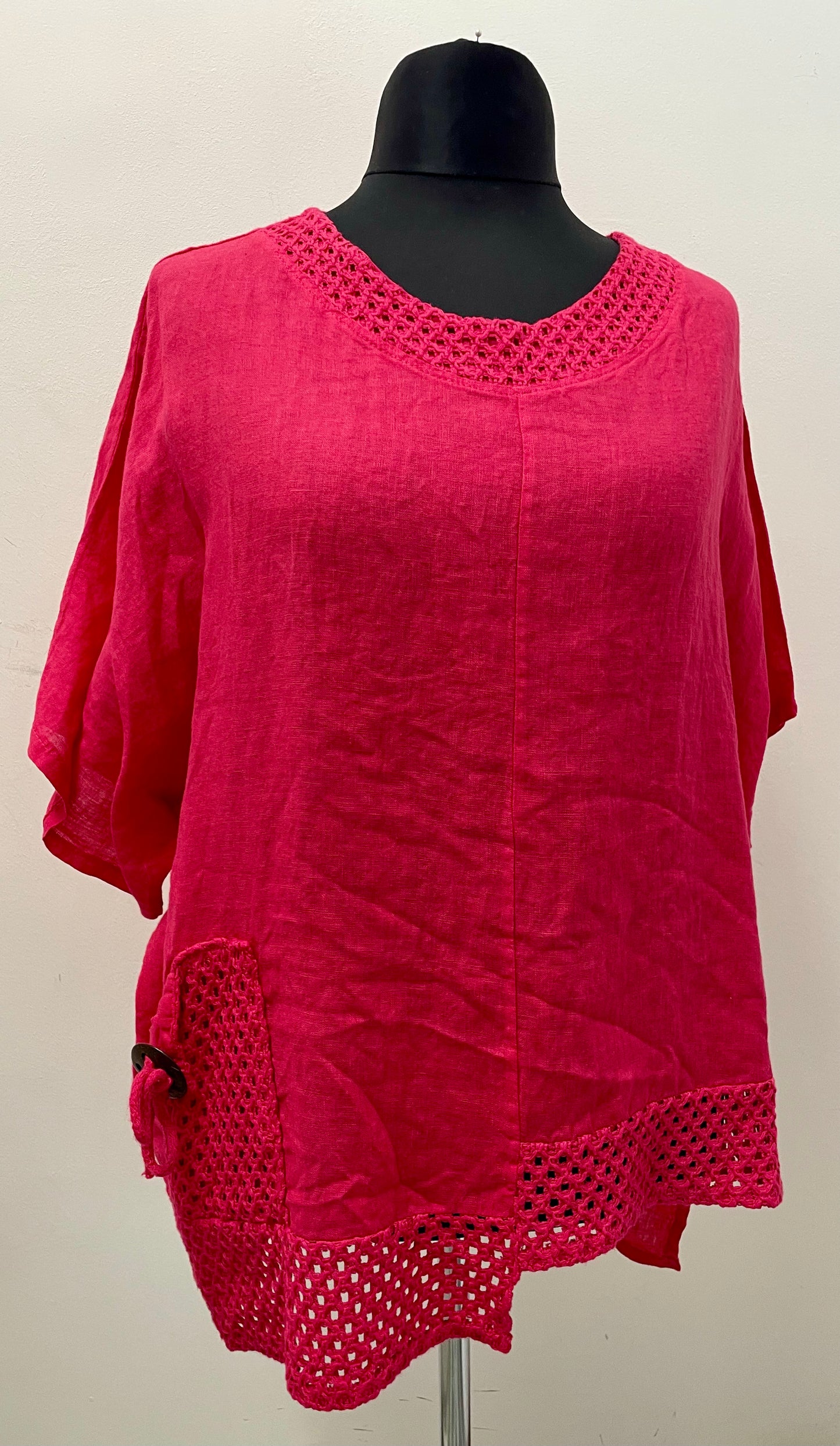 Leinenshirt mit Netzeinsatz