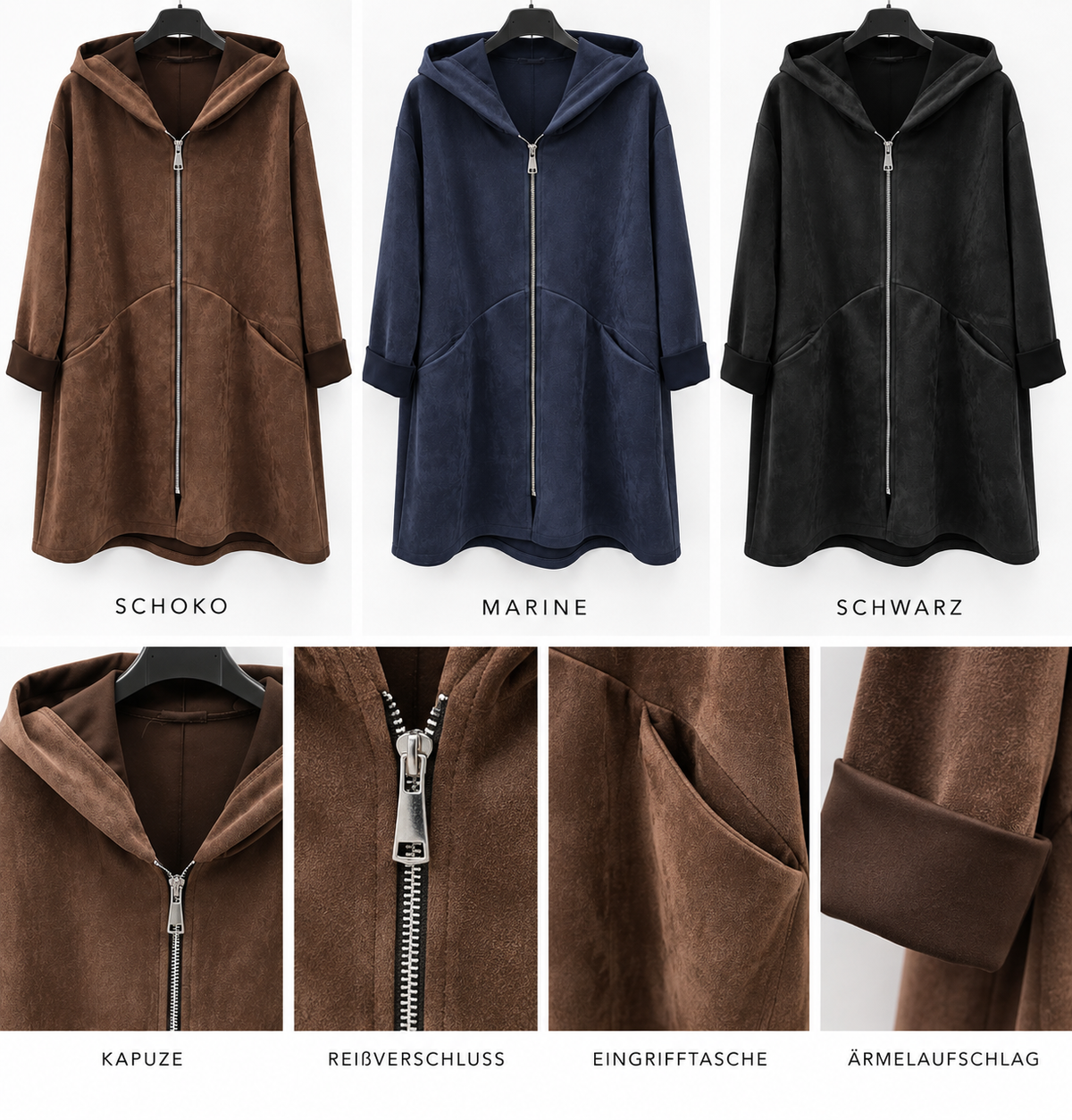 Plus Size Longjacke „Abbraccio“ mit Kapuze