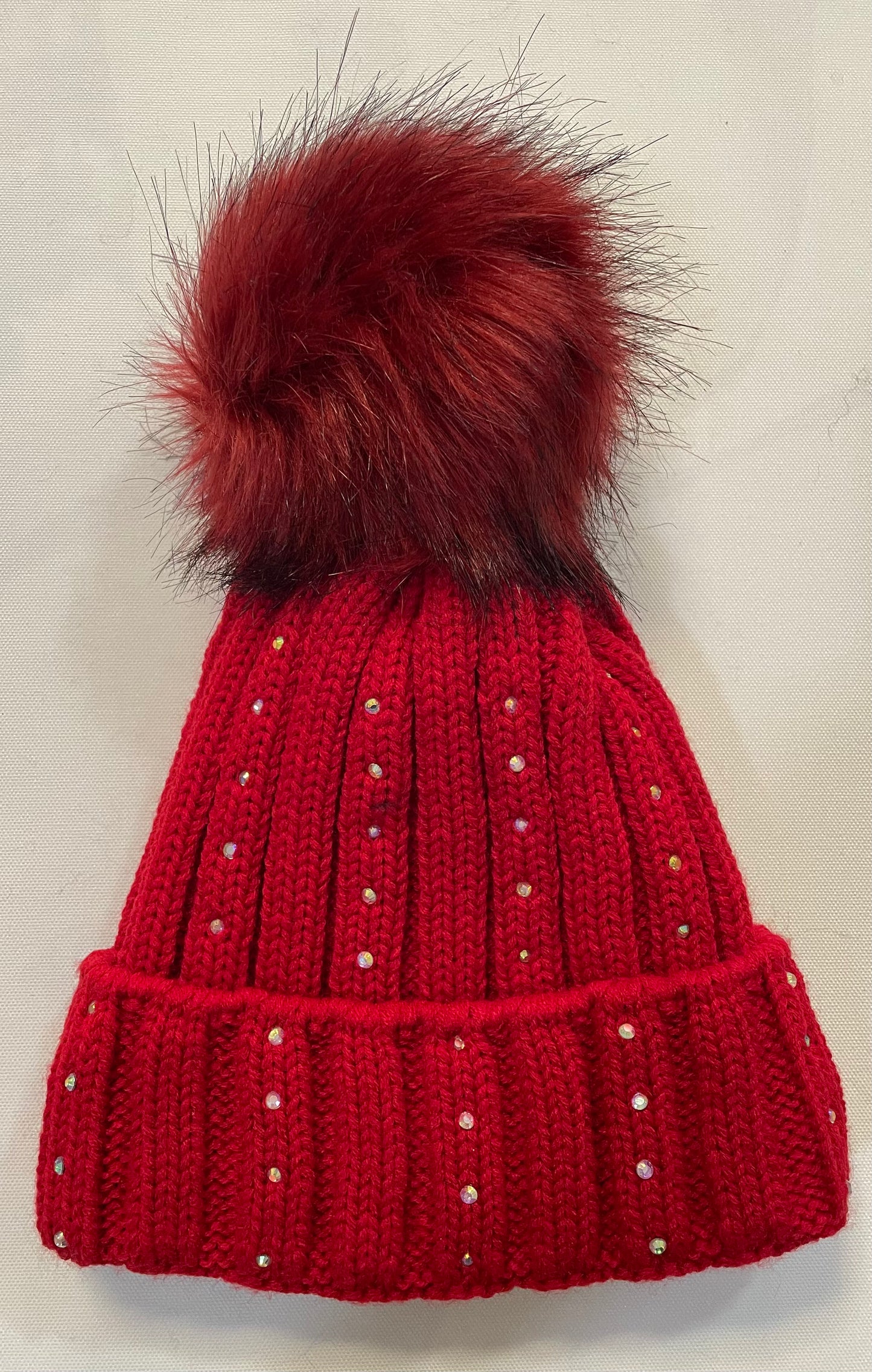 Wollmütze mit Bommel und Fleece gefüttert