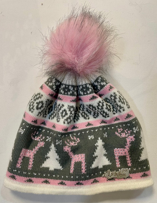 Mütze mit Glitzersteinchen und Bommel