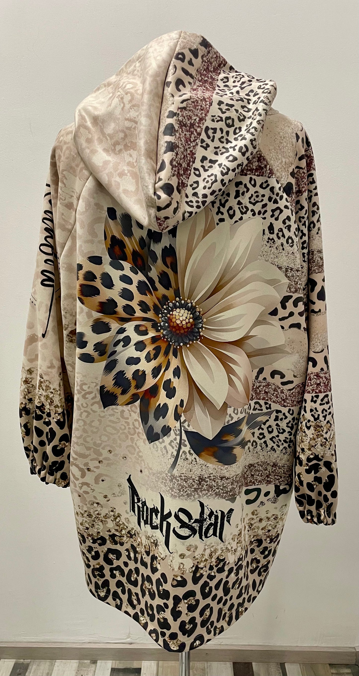 Longjacke aus Velourslederimitat mit Kapuze und Reißverschluss