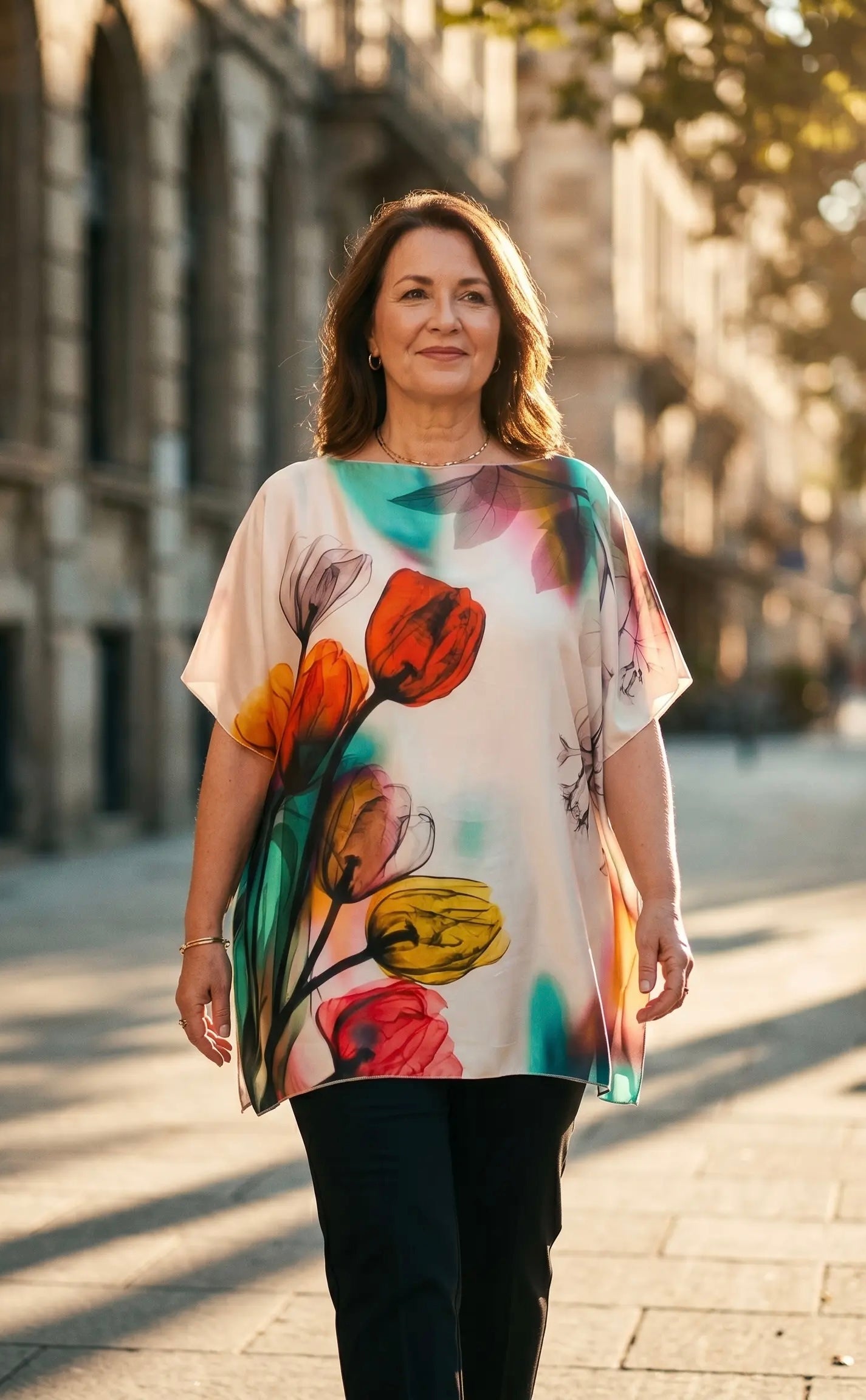 Poncho Bluse „Flowers Tulipano“