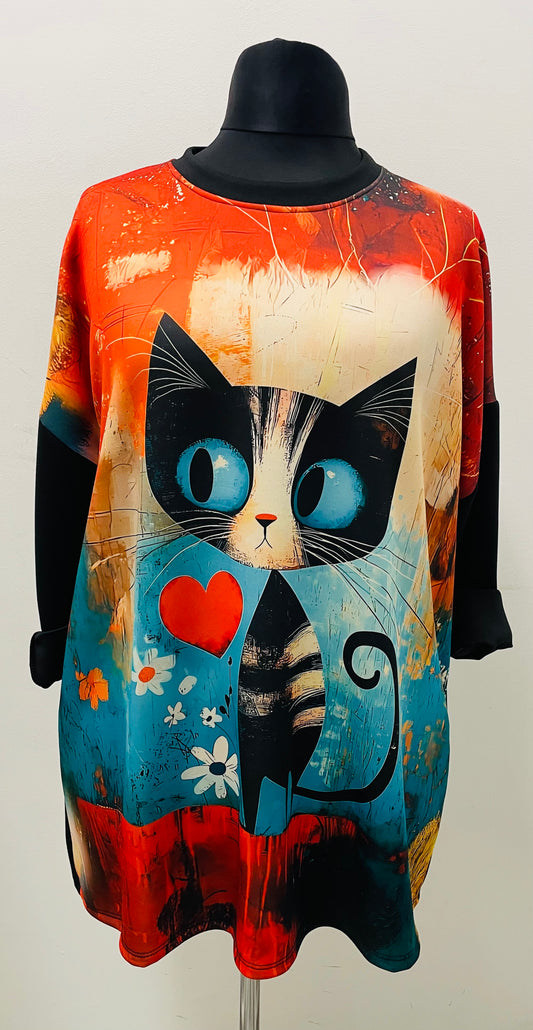 Shirt im Ponchostyle    „Katze II“ Soft Touch
