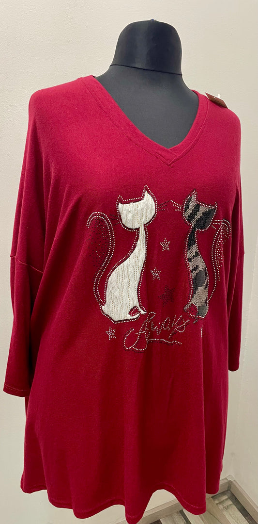 Longshirt „Katzen“ mit Glitzersteinchen