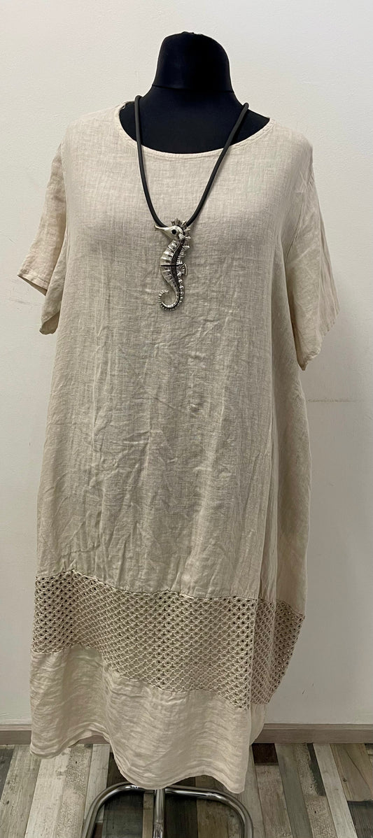 Leinenkleid mit Netzeinsatz