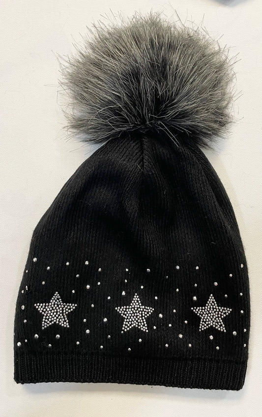 Wollmütze „Sterne“ mit Bommel