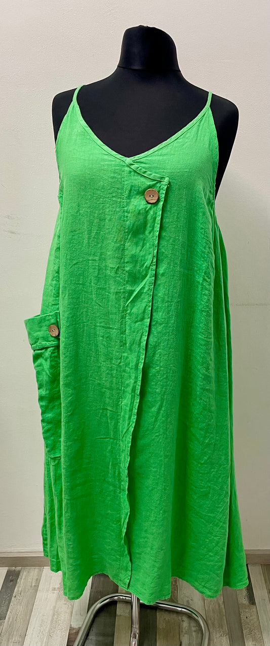 Leinenkleid mit Spaghettiträger und elastischen Armausschnitt