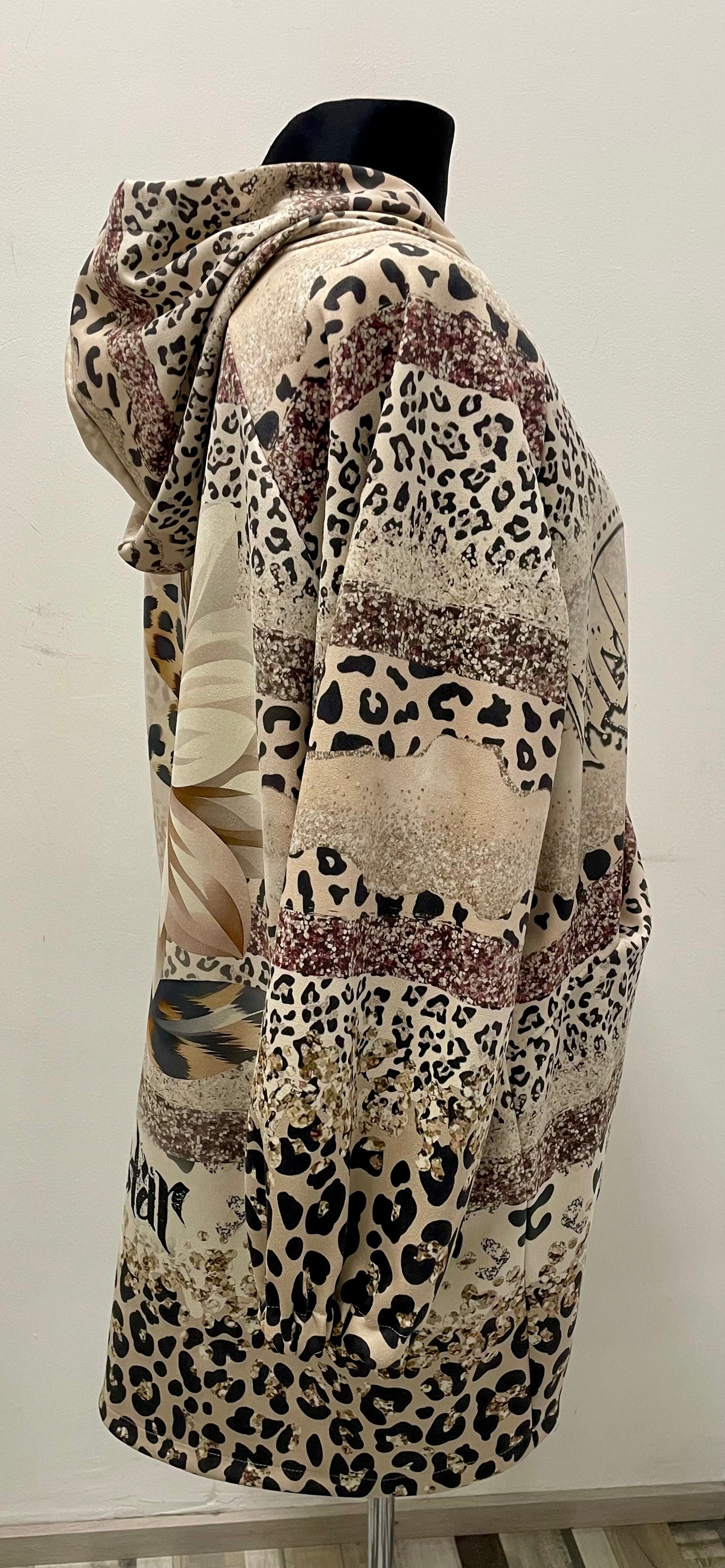 Longjacke aus Velourslederimitat mit Kapuze und Reißverschluss