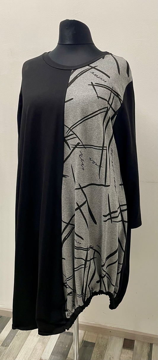 Kleid Schwarz/Grau mit asymmetrischer Optik