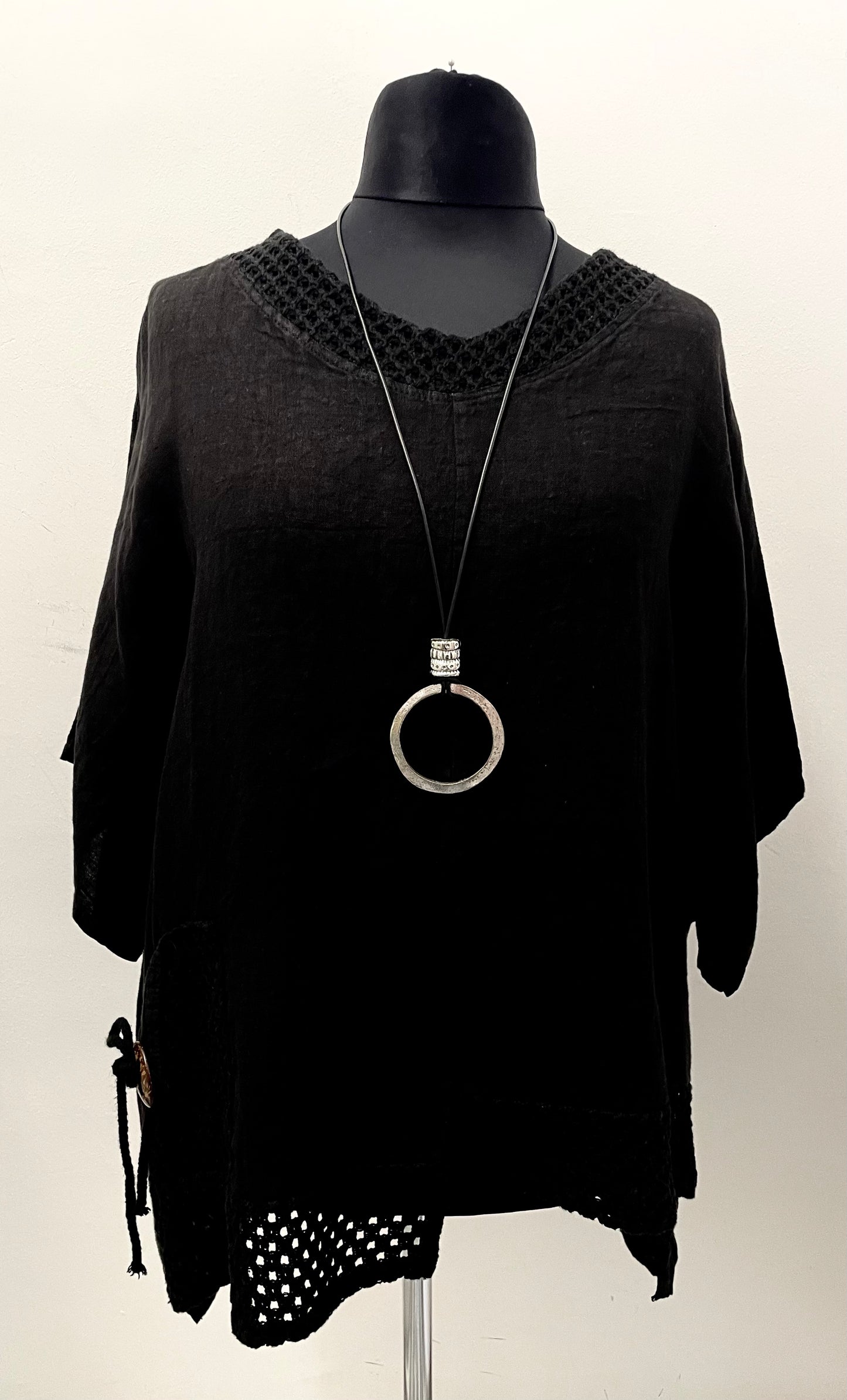 Leinenshirt mit Netzeinsatz