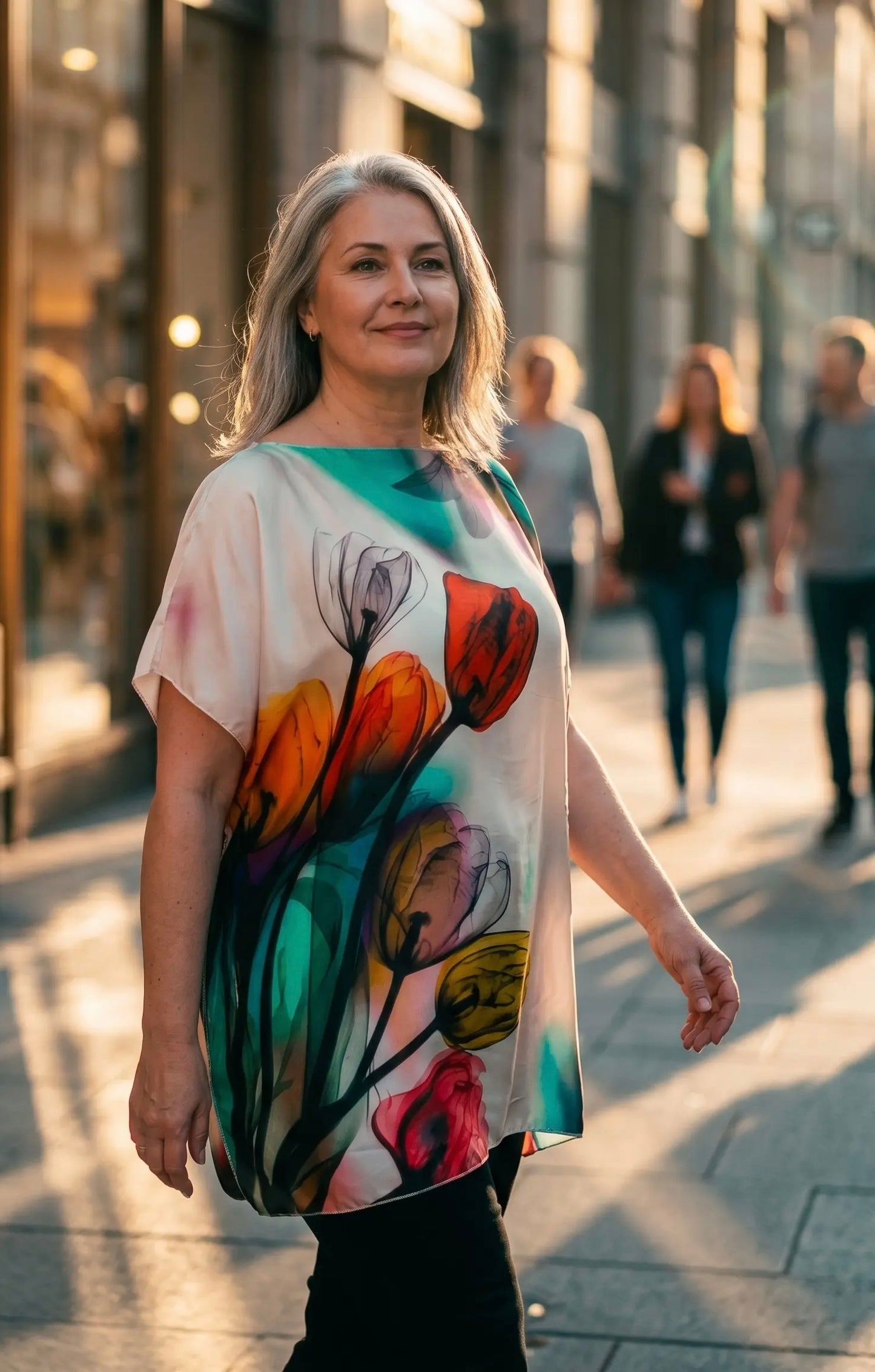 Poncho Bluse „Flowers Tulipano“