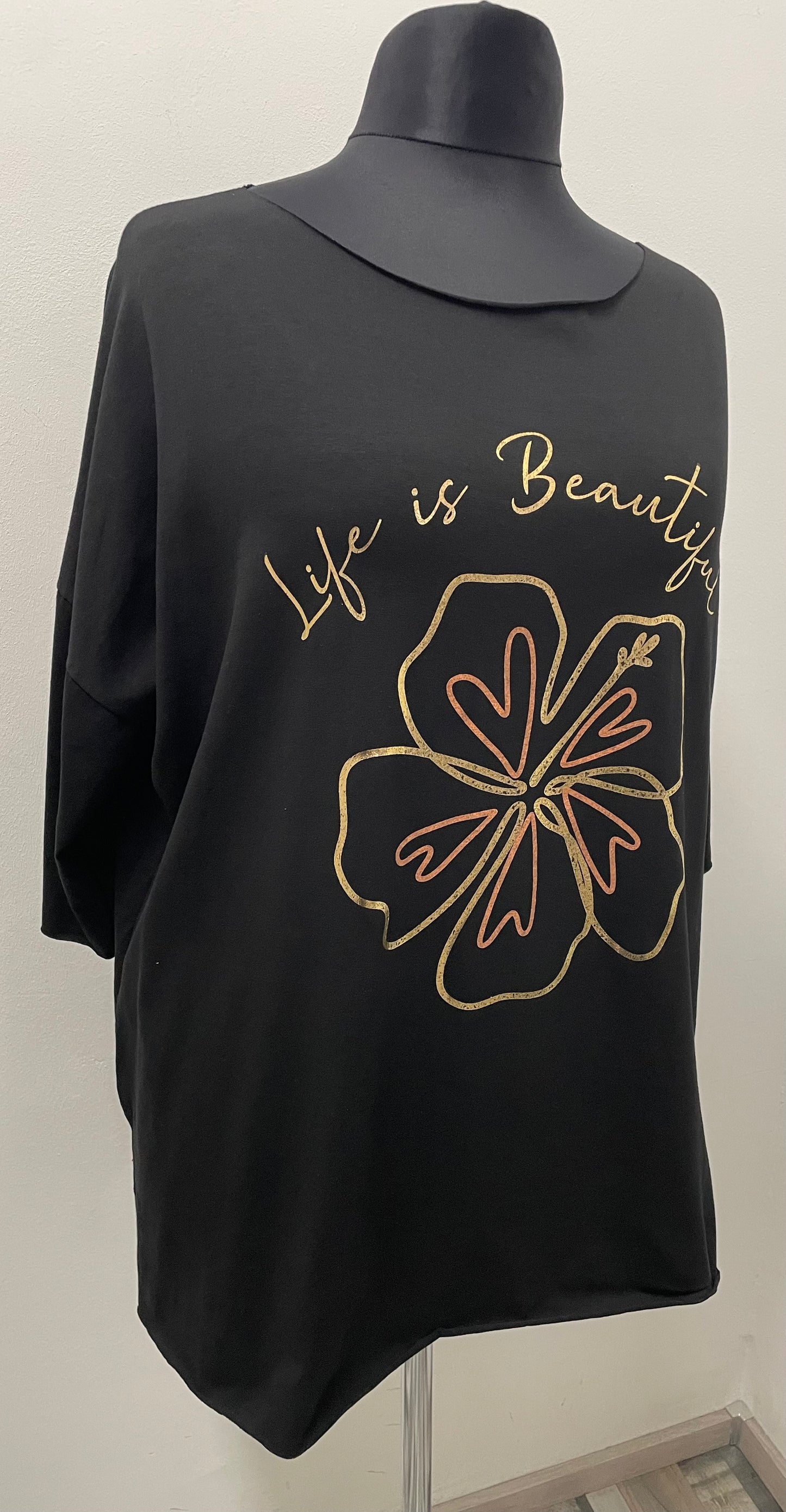 Shirt „Life is Beautiful“ mit 3/4 Arm