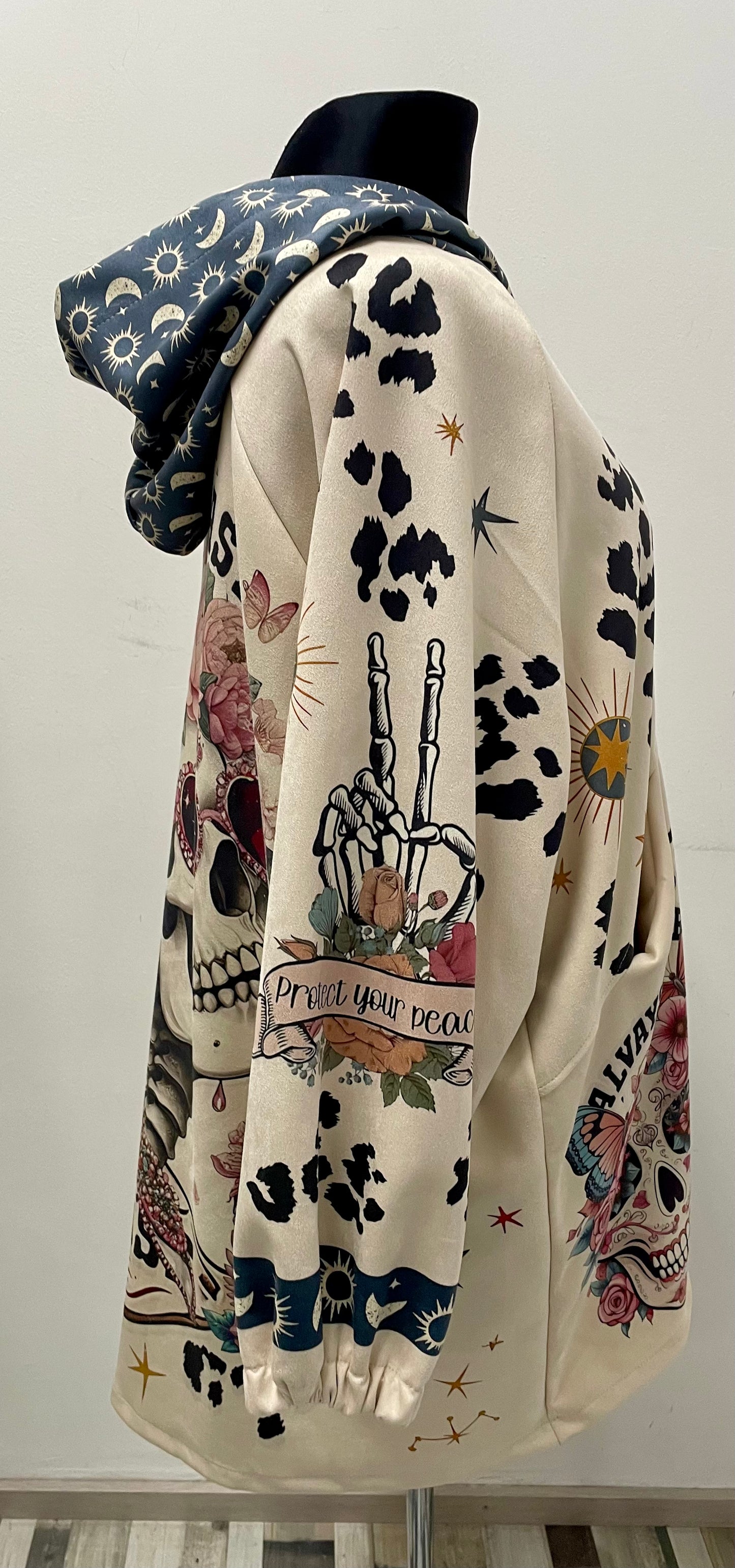 Longjacke aus Velourslederimitat mit Kapuze und Reißverschluss