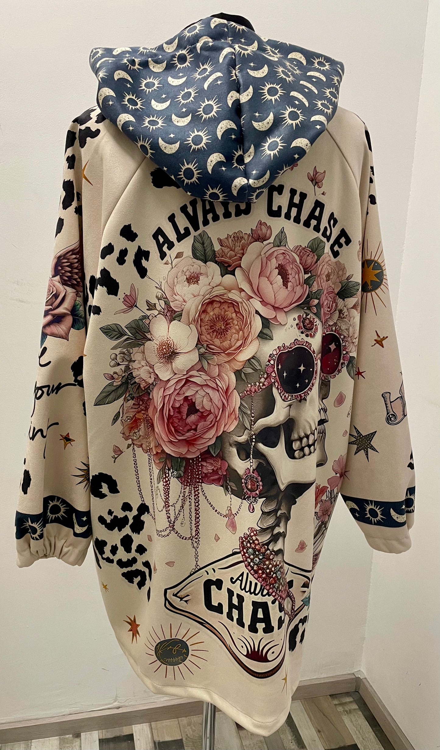 Longjacke aus Velourslederimitat mit Kapuze und Reißverschluss