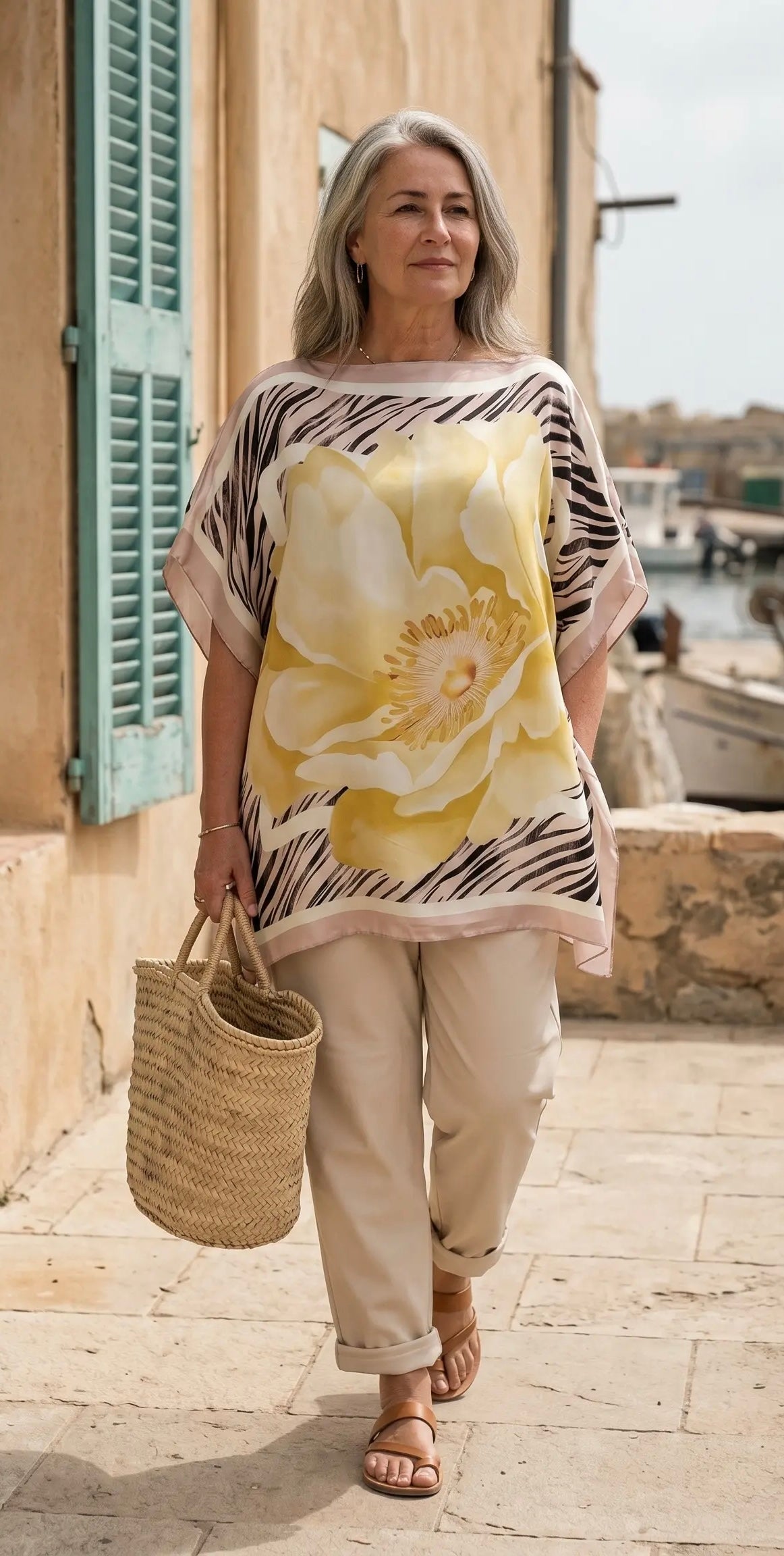 Poncho Bluse „Flowers Peonia“