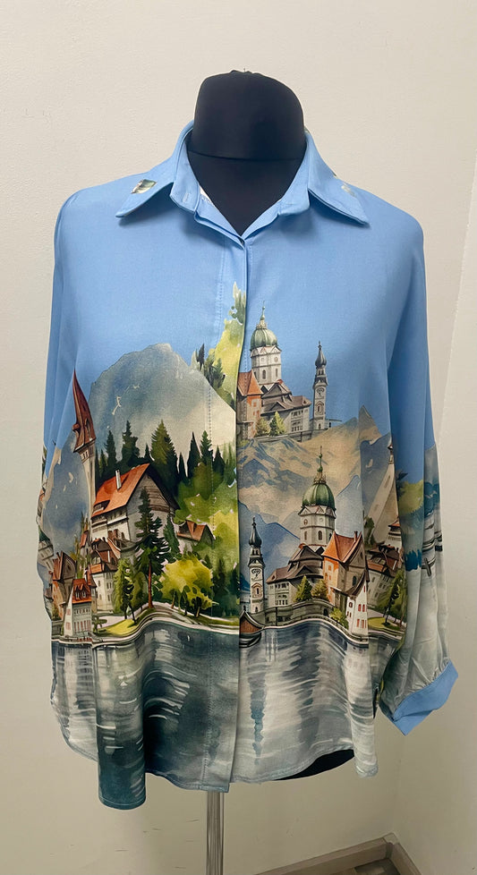 Oversize Bluse „Landschaftsmotiv“