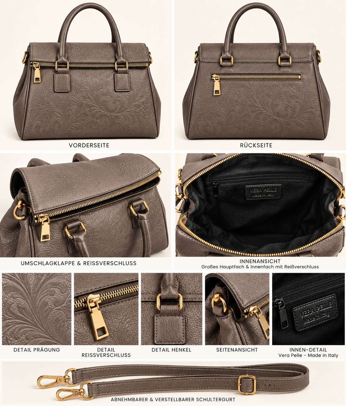 Ledertasche „Fiorella“ – Echtleder Made in Italy 🇮🇹