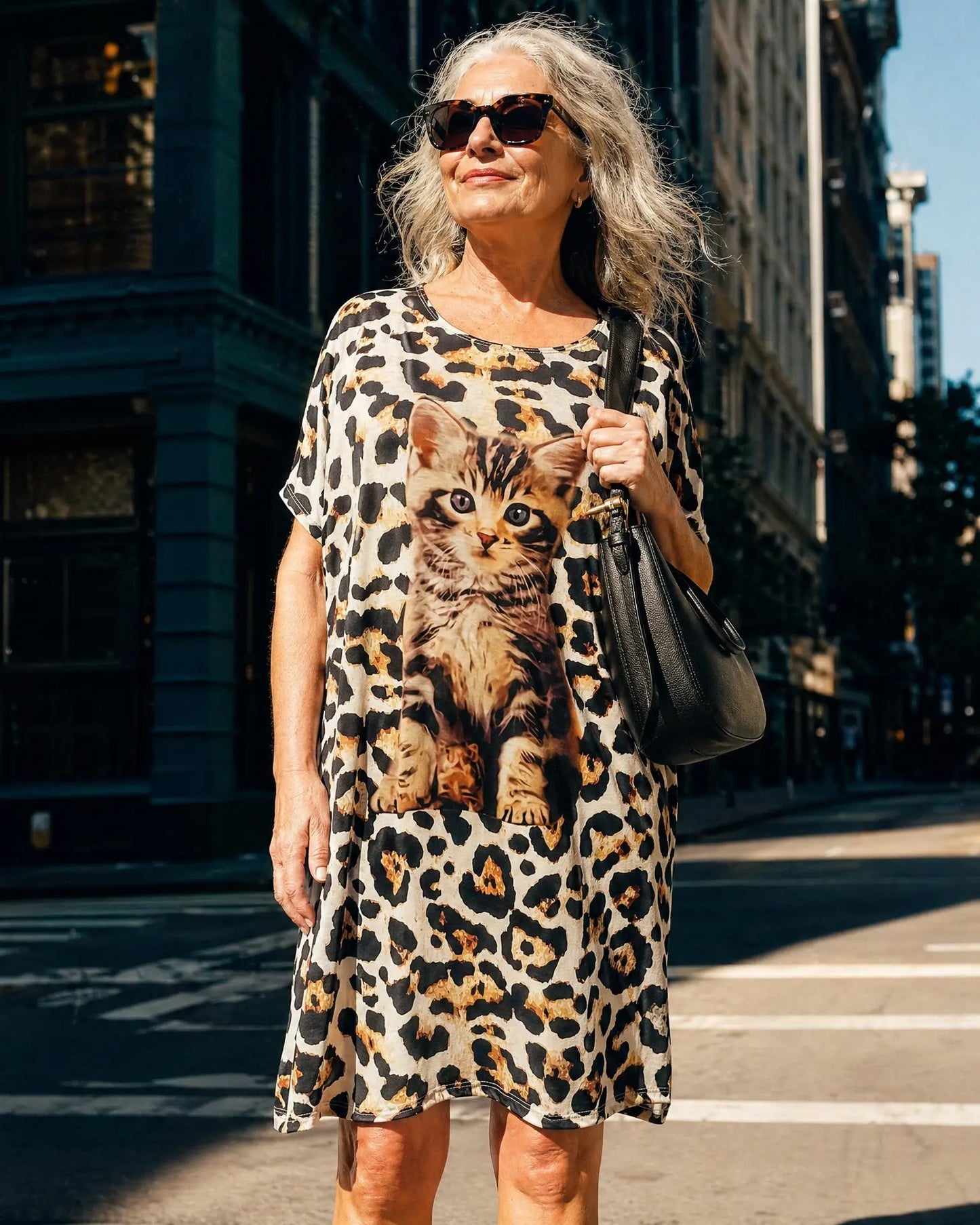 Tunika/Kleid mit 3D-Katzenprint